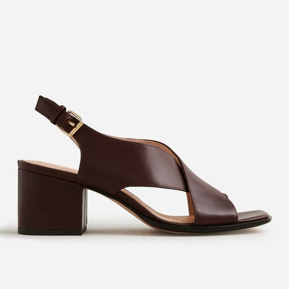 J. Crew Brown Leather Criss Cross Cutout Block Heel New Size 8.5